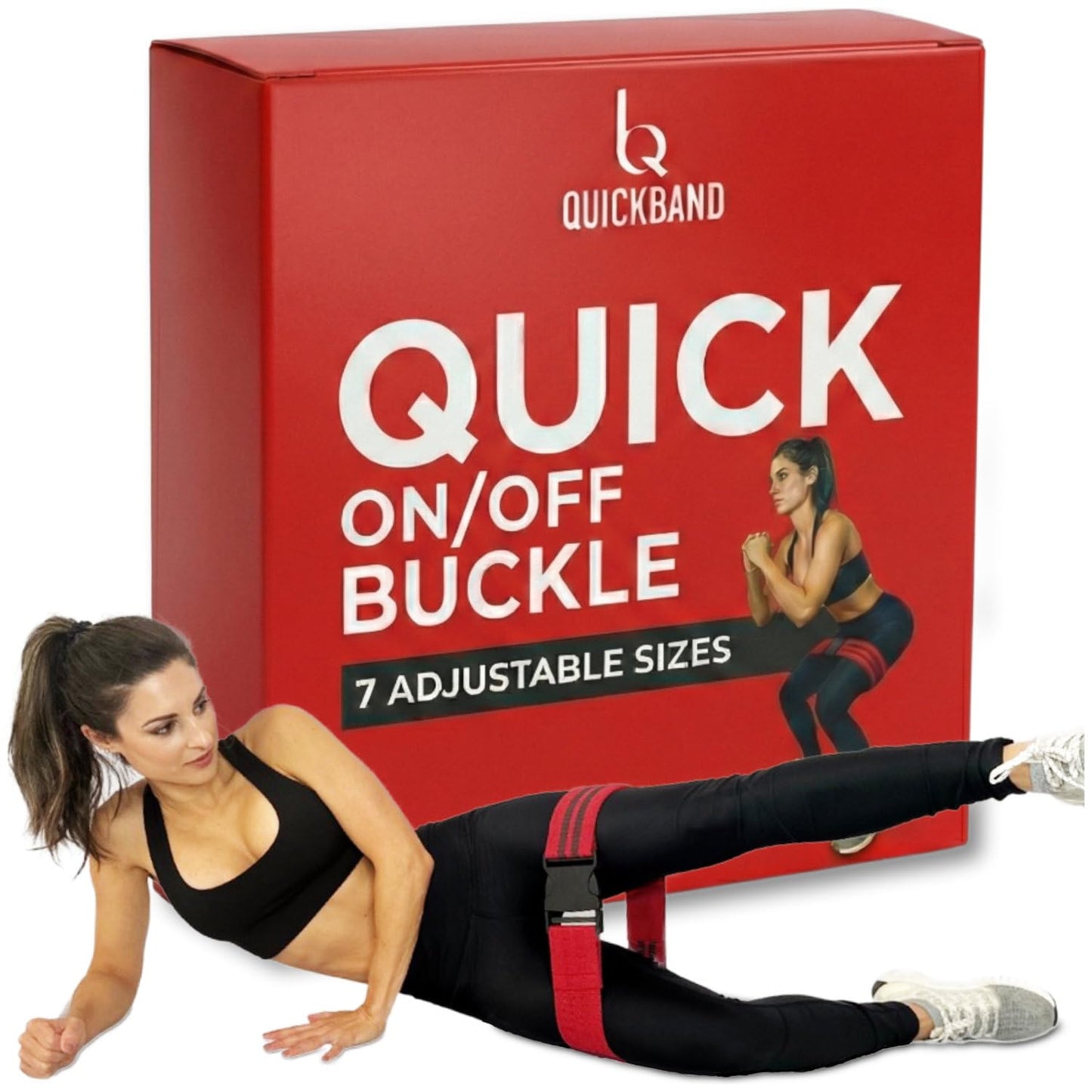 Adjustable Fabric Workout Bands (Quick On/Off Buckle) Non-Slip Resistance Exercise Butt Trainer for Working Out HIPS, Glutes, & Legs Thick Booty Squats, Red