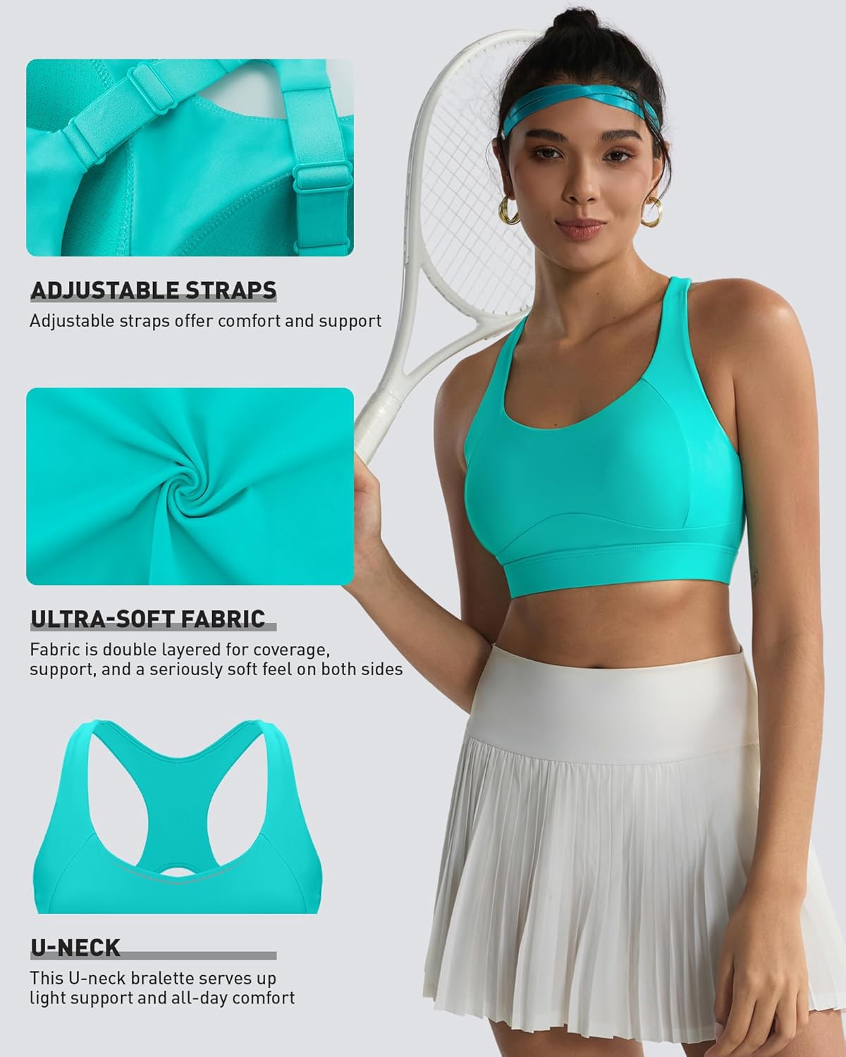 High Impact Sports Bra for Women - Adjustable Straps, Sewn-in Pads | Comfortable Workout Support