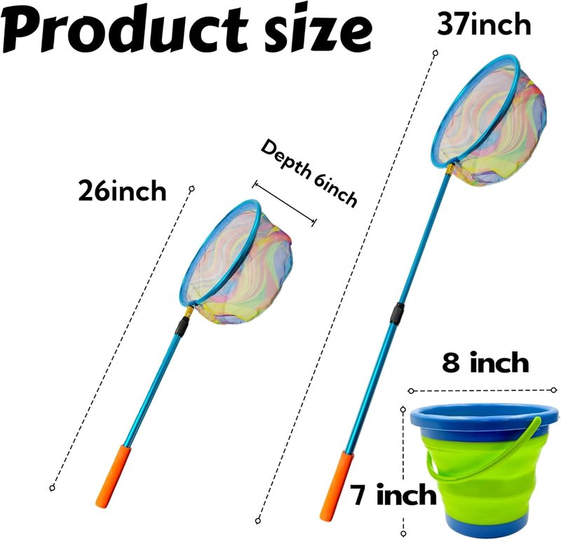 Fishing Net with Bucket - 3 Pack Retractable Lightweight Landing Nets for Kids | Aluminum Rod Handle, Perfect for Catch and Release