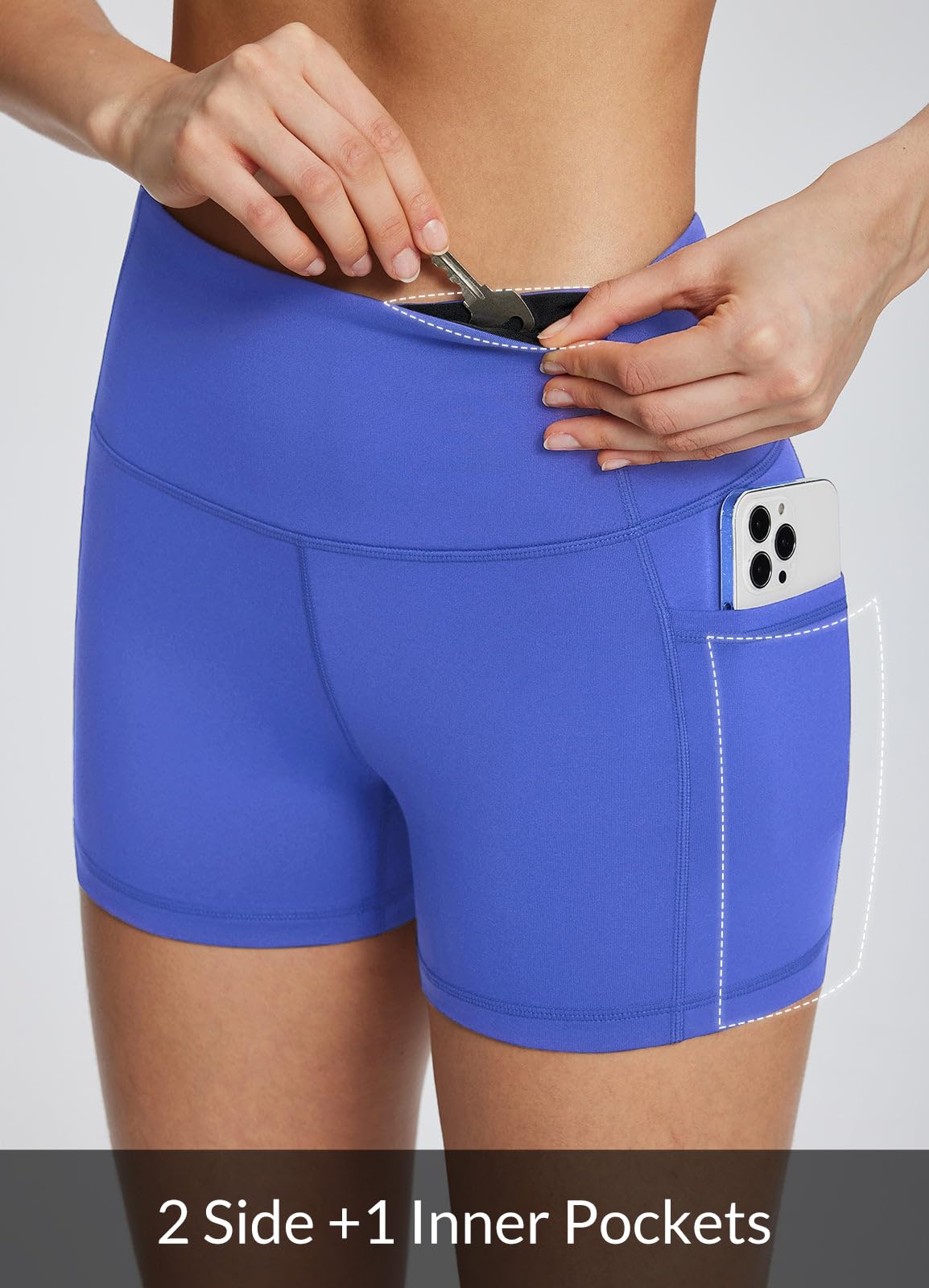 baleaf Gym Shorts Women 3" Biker Workout Yoga Spandex Running Volleyball Tummy Control Compression with Pockets Earth Blue L