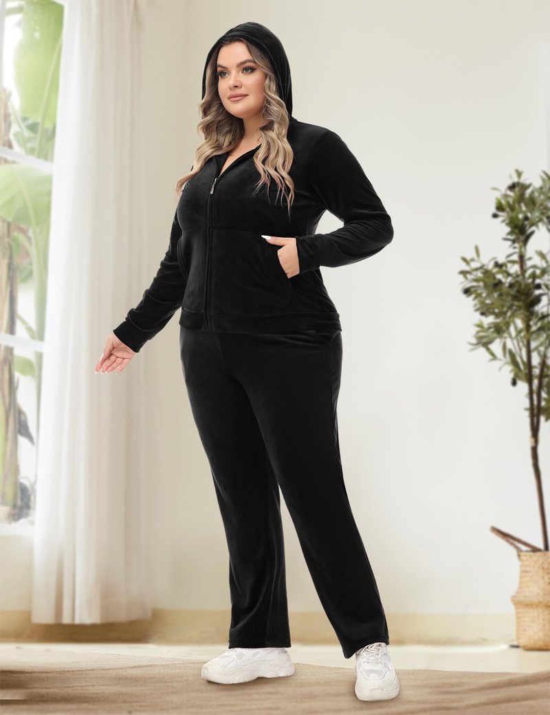 ROYAL MATRIX Womens Plus Size Velour Tracksuit 1X-6X 2 Pieces Velour Sweatsuits Set Full Zip Hoodie & Sweatpant Sets (Black, 3X)