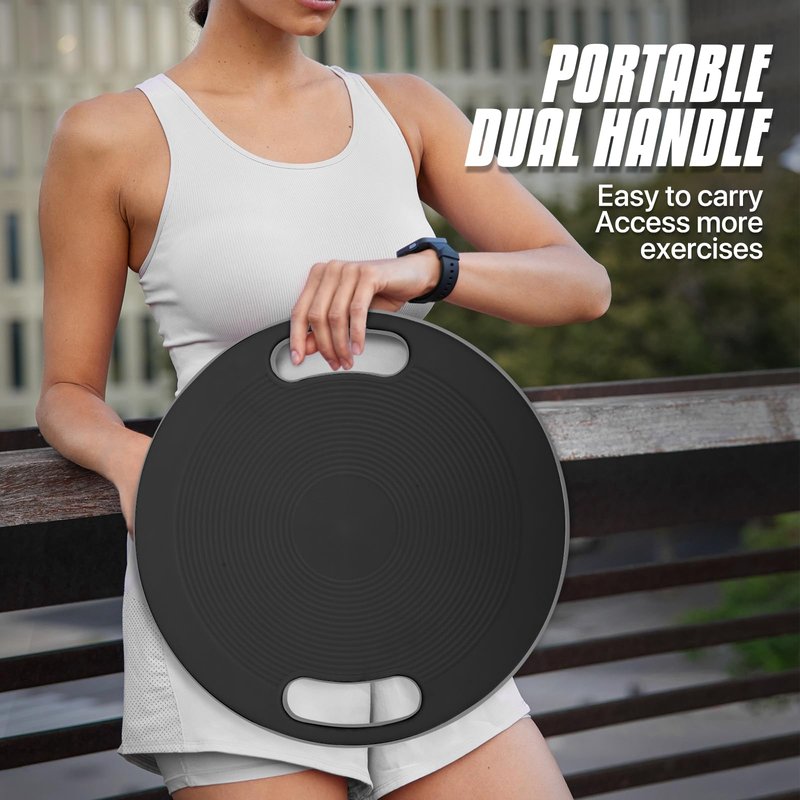 MADOG Wobble Balance Board for Adults, 15.5" TPR Non-slip Surface with Handle for Workout Core Trainer Physical Therapy, Home Gym Stability Board, Black
