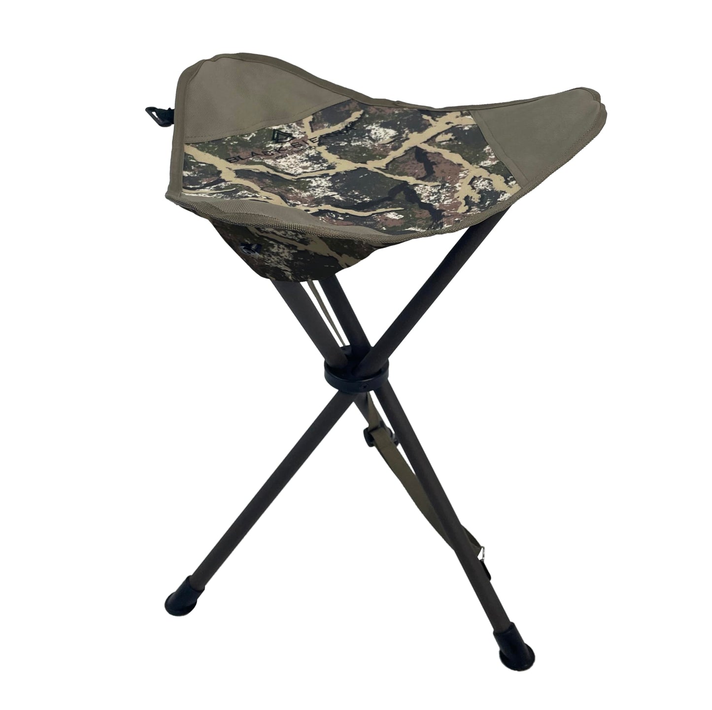 Black Sierra Folding Hunting Stool w/Shoulder Strap Supports 225 lbs, Lightweight Collapsible Tripod Seat, Foldable Steel Frame Chair Perfect for Hunting Blind, Fishing, Hiking, Travel