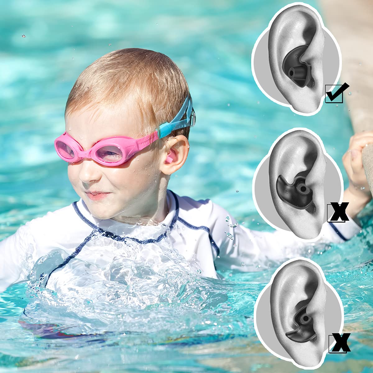 Naohiro Swimming Earplugs, 5-Pairs Pack Waterproof Reusable Silicone Swimming Ear Plugs for Swimming Showering Bathing Surfing Snorkeling and Other Water Sports,Suitable for Kids and Adults (Kid)