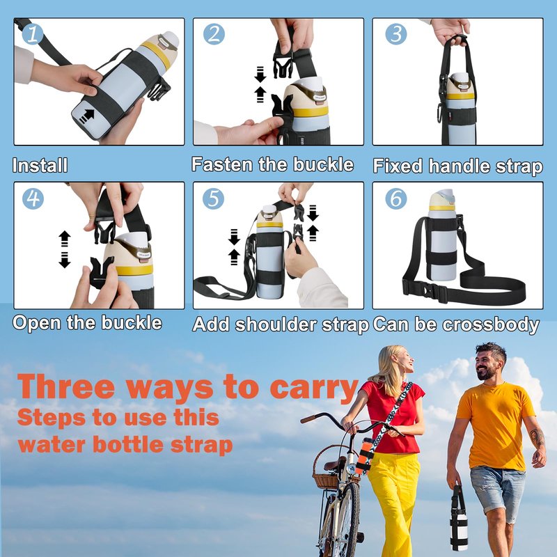 HEYSKAY 2PCS Water Bottle Holder with Strap, Water Bottle Sling with Adjustable Shoulder Strap and Carabiner for Owala FreeSip 24-40oz, Hydro Flask and Universal Water Bottles, for Walking, Hiking