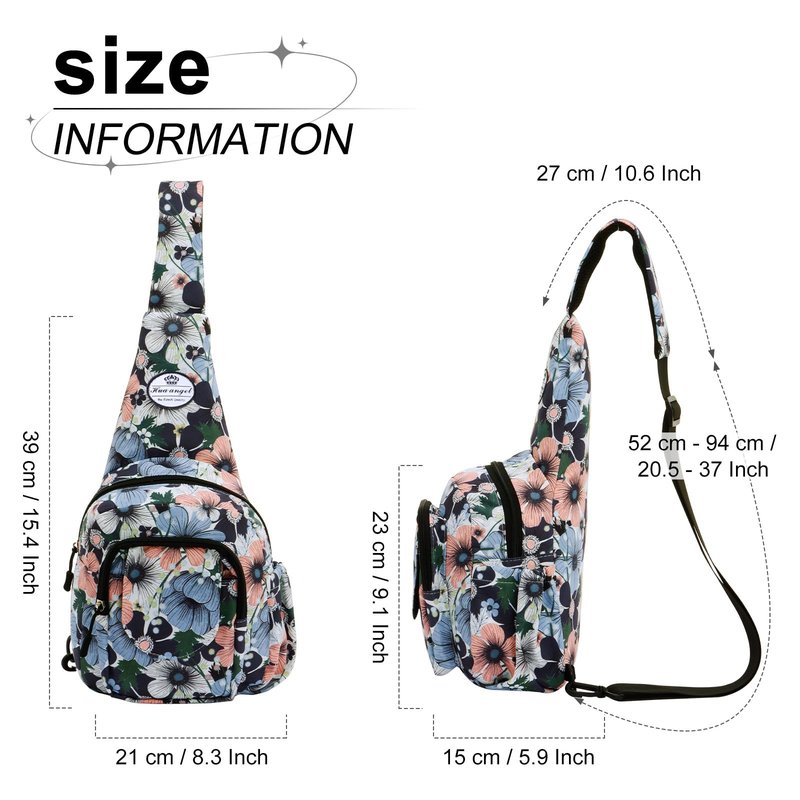 HUA ANGEL Floral Sling Bag, Small Lightweight Crossbody Shoulder Chest Bag for Men & Women Compact Travel Hiking Mini Daypack
