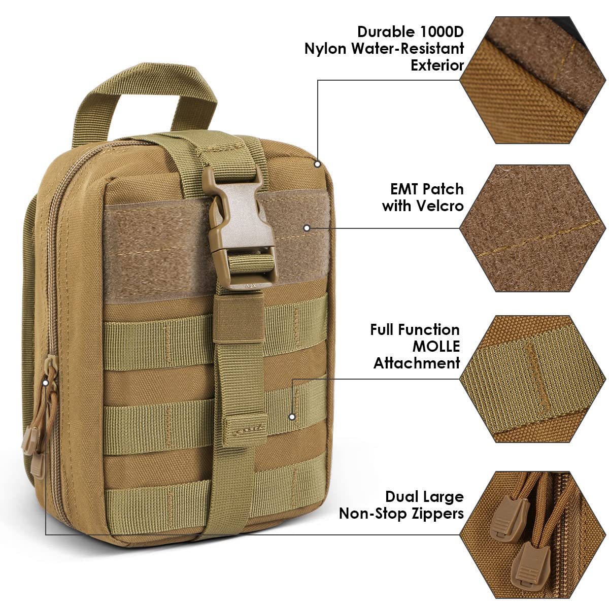 Gogoku 2-Pack First Aid Pouch 1000D Nylon Tactical Molle Medical Pouch Utility Pouch for Outdoor Activities Medical Supplies Bag Only Khaki
