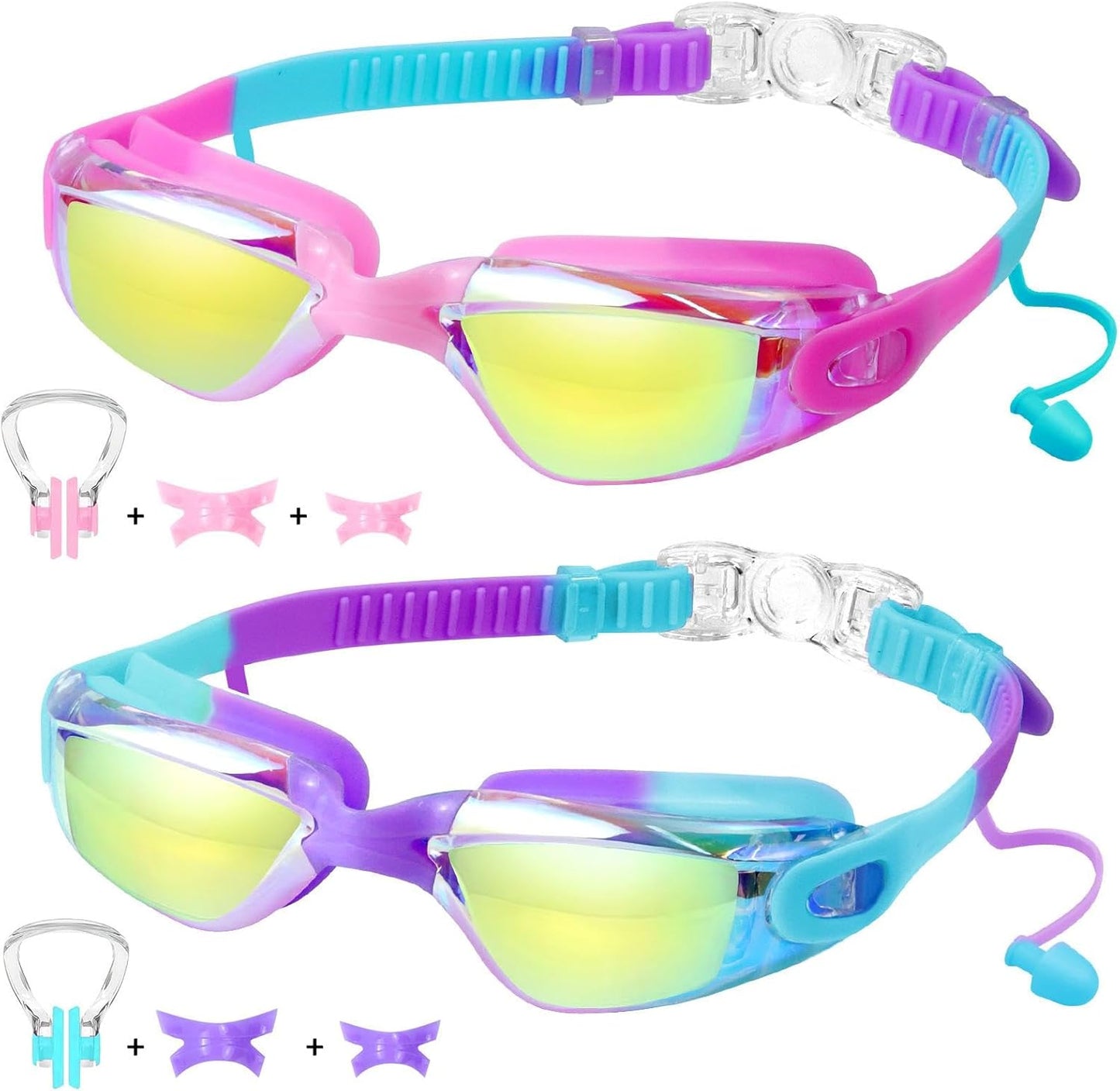 Vvinca Kids Swimming Goggles - Anti-Fog UV Protection | Leak-Proof Design, 2-Pack for Ages 3-15