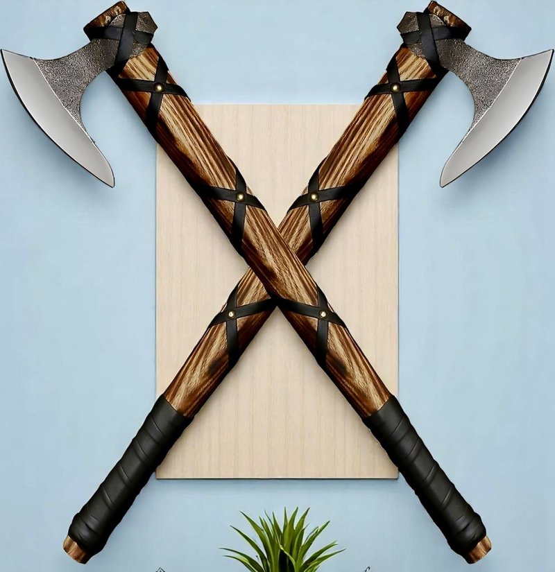 Poshland AX-7000 Custom Gift Forged Carbon Steel Viking Axe with Rose Wood Shaft, Viking Bearded Camping Axe (AX-7000) (AX-5936)