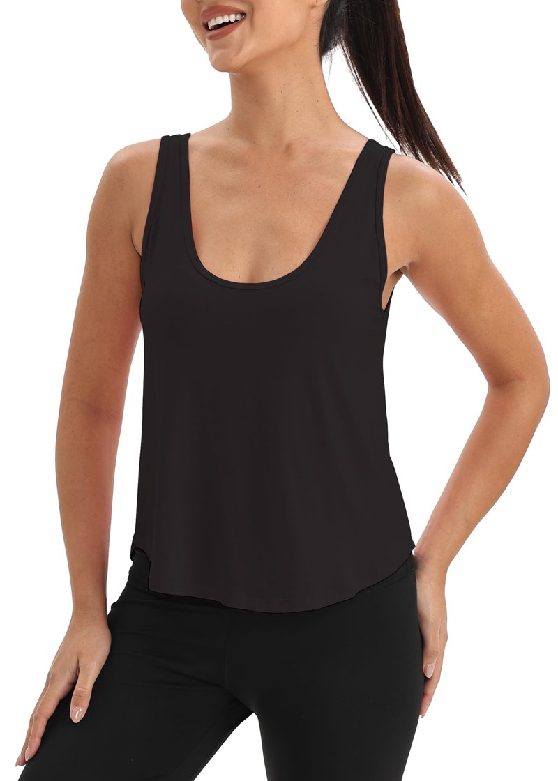 Mippo Crop Workout Tops for Women Sleeveless Athletic Shirts Running Tank Gym Yoga Tops Exercise Sports Shirts Black M