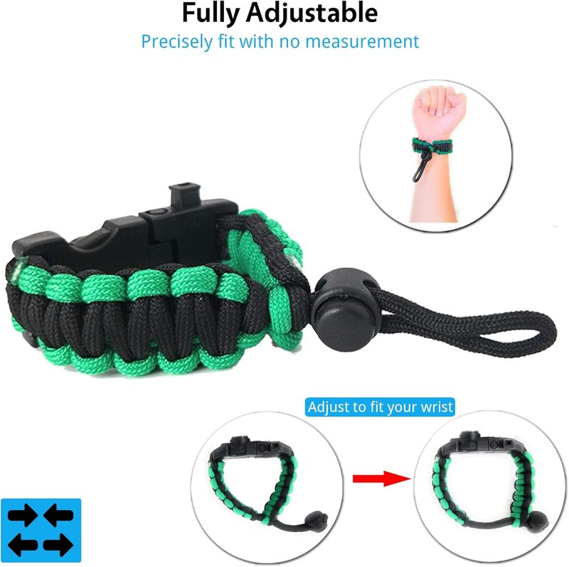 Survival Paracord Bracelet Set - 550 Grade with SOS LED Light, Fire Starter, Compass & Whistle | Adjustable for Men & Women