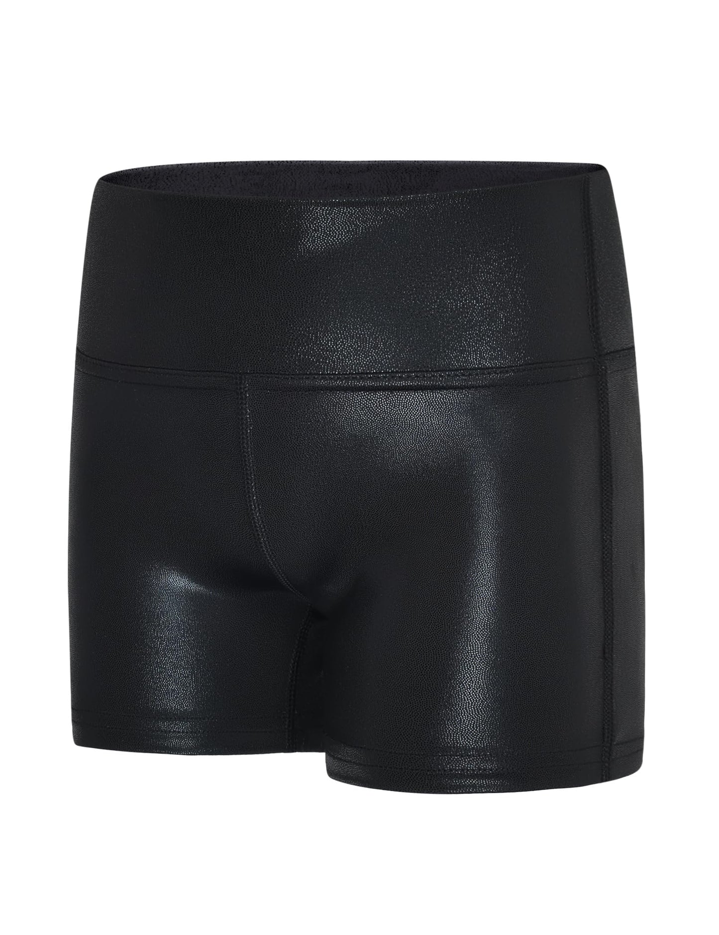 Gnainach Girls Athletic Shorts Sparkly Black Size 9-10 Years Old Stretchy High Waisted Bike Short for Kids Dance Exercise