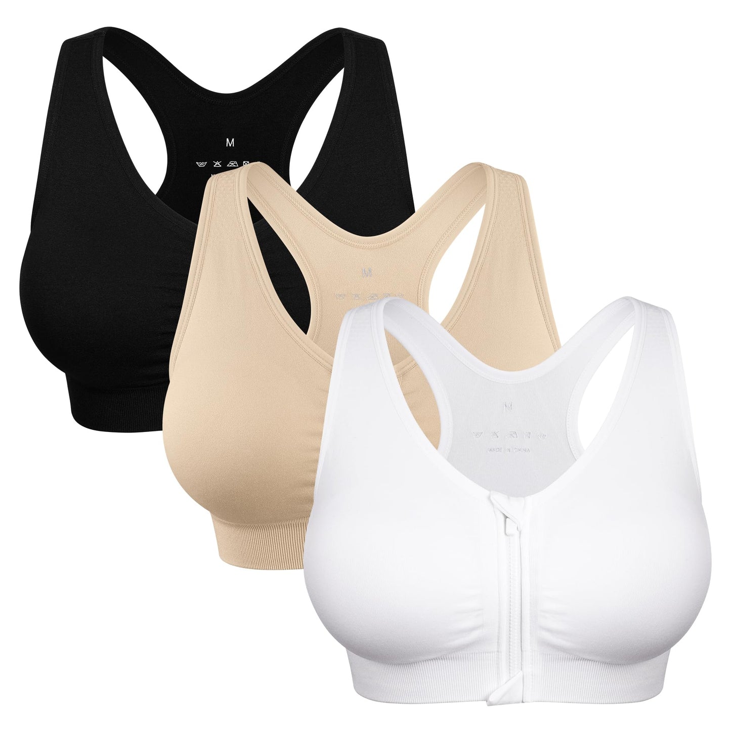 Women's Zip Front Sports Bra Wireless Post-Surgery Bra Workout Sports Bras