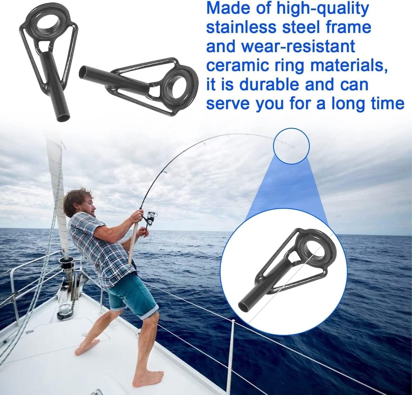Fishing Rod Tip Repair Kit - 8 Pcs Micro Stainless Steel Ceramic Guides | Black Wear-Resistant Replacement Set