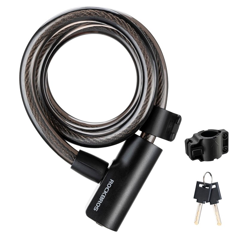 ROCKRBOS Bike Cable Lock with Keys, 2 Keys & 1 Mount Bracket, ABS Lock Shell, Cable Lock for Bike/Gate/Scooter
