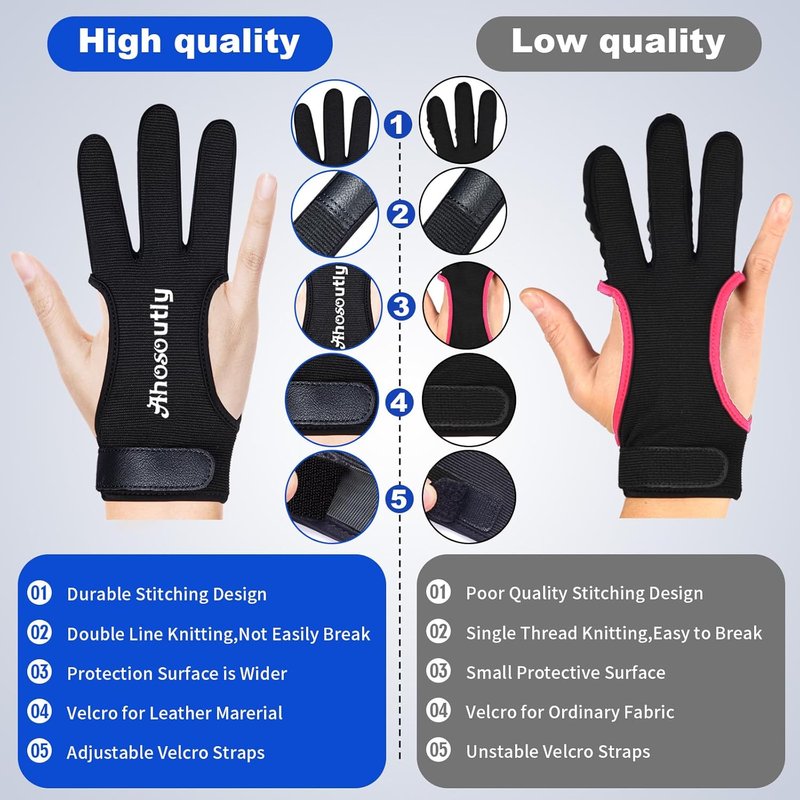 Archery Gloves - 3 Finger Leather Protective Gloves for Adults & Kids | Elastic Fit, Durable Design