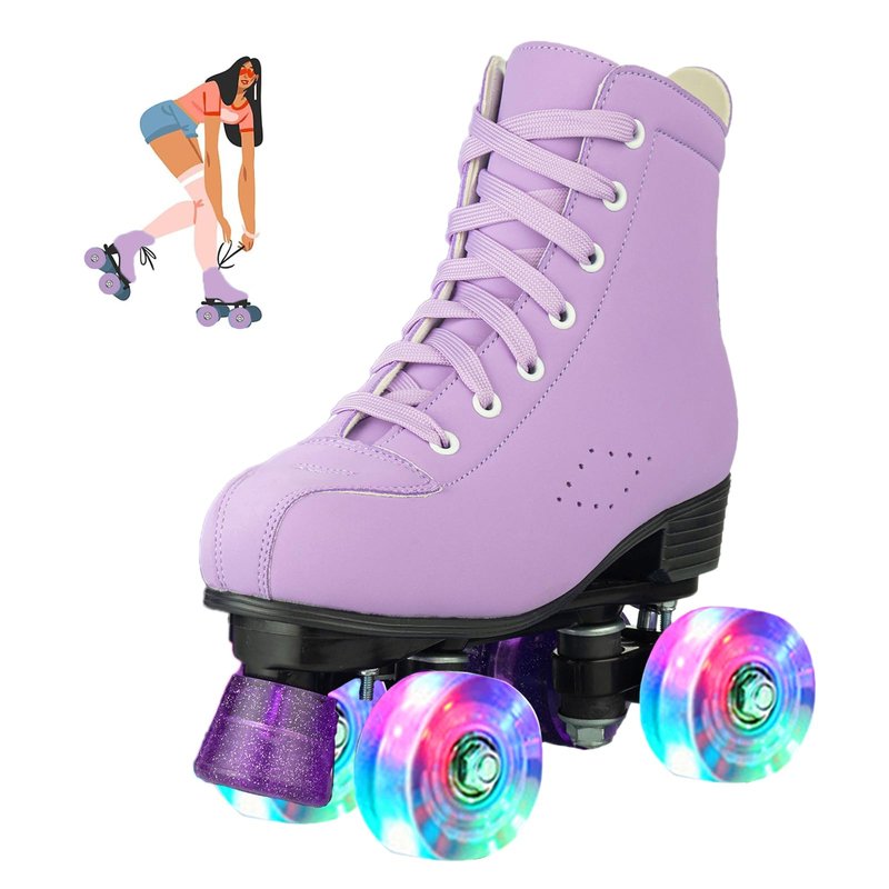 jessie Girls Roller Skates for Women, Microfiber Leather and Flash Wheels Purple Roller Skates Girls Ages 6-12 for Beginner Indoor Outdoor (Youth 2)