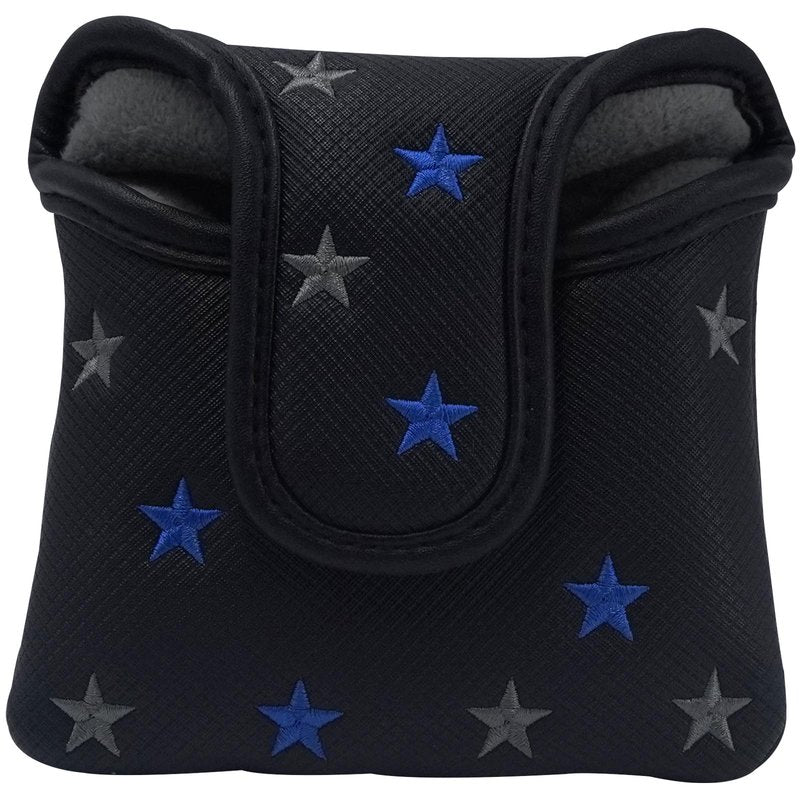 Kimpengofu Shamrock Golf Club Mallet Putter Cover Magnetic Closure Synthetic PU Leather with Embroidery Lucky Clover Stripes and Stars Pattern Design (Black)