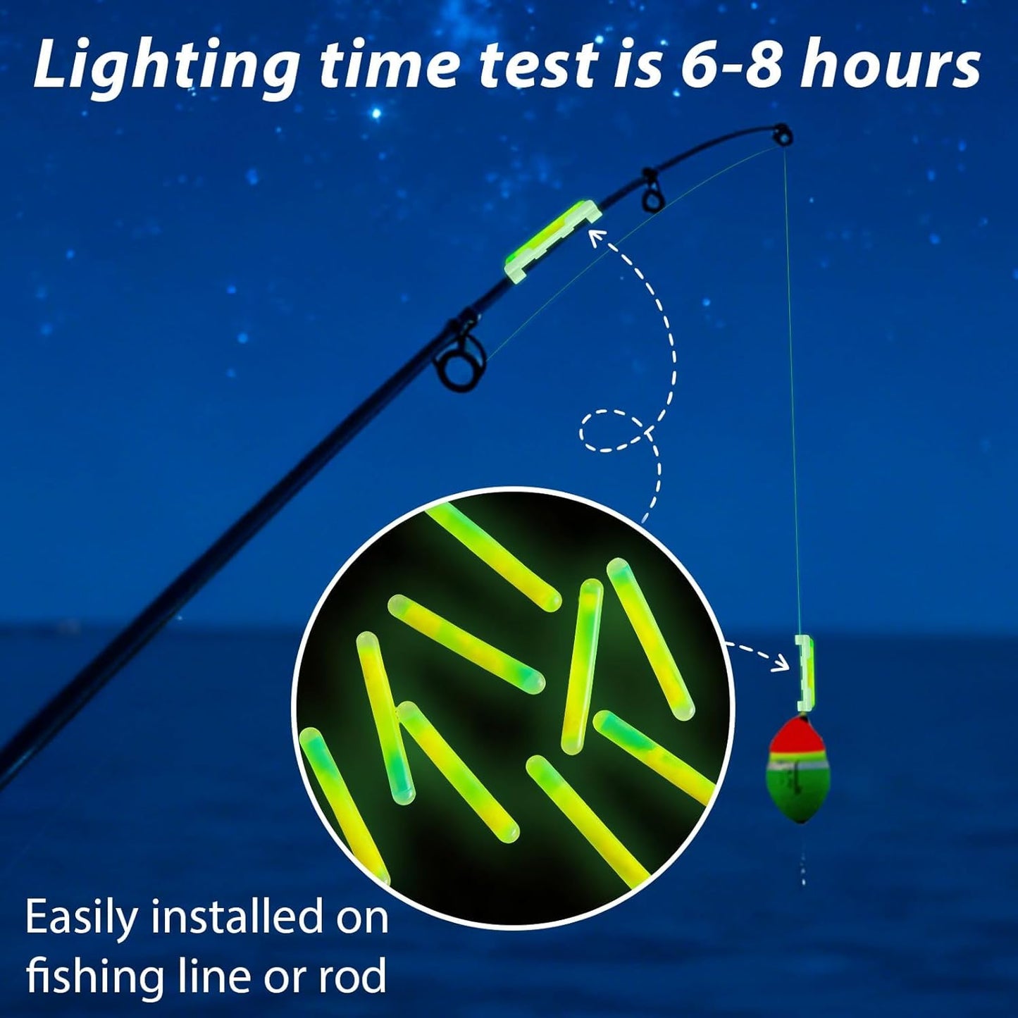 Fishing Glow Sticks - 200PCS Mini Green Rod Tip Lights for Night Fishing | Includes 40 Attachments Clips
