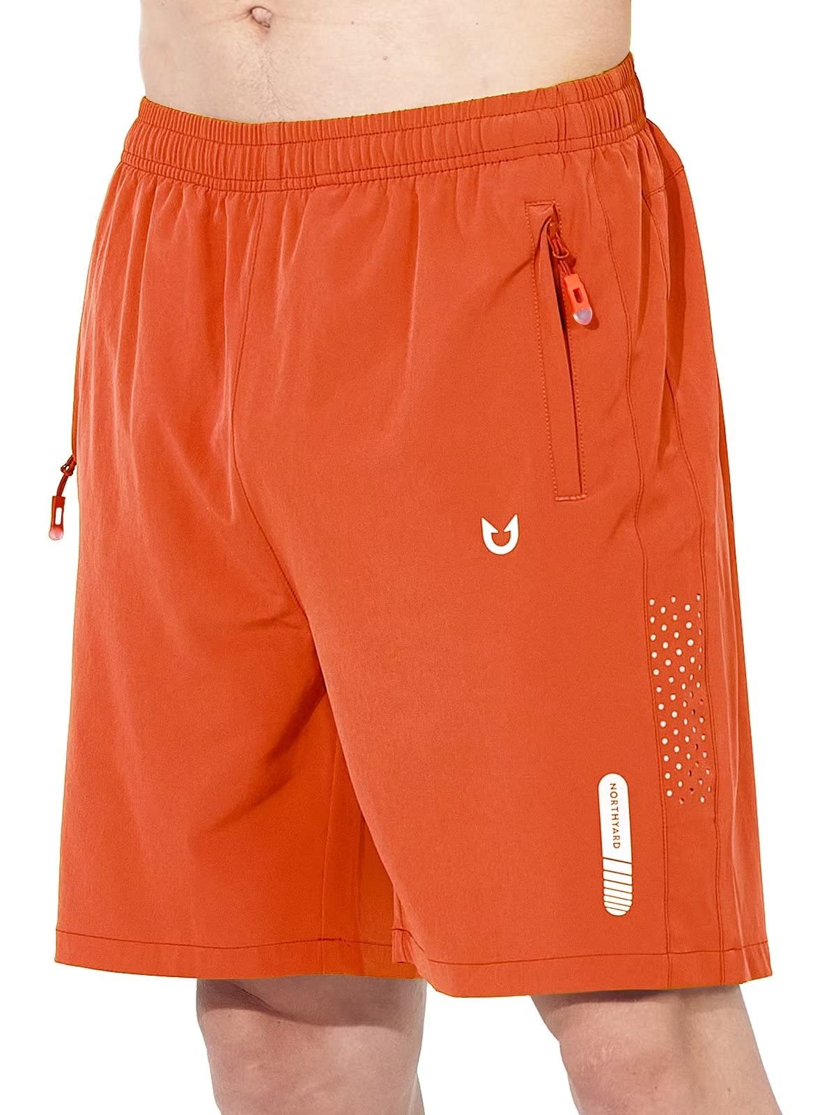 NORTHYARD Men's Athletic Running Shorts Gym Workout 7"/9"/5" Quick Dry Lightweight Sports Basketball Tennis 3 Zipper Pockets Orange S