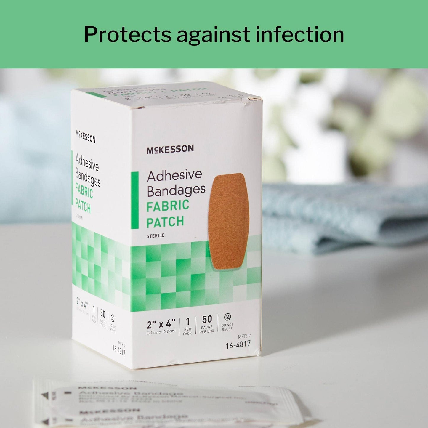 McKesson Adhesive Bandages, Sterile, Fabric Patch, 2 in x 4 in, 50 Count, 1 Pack