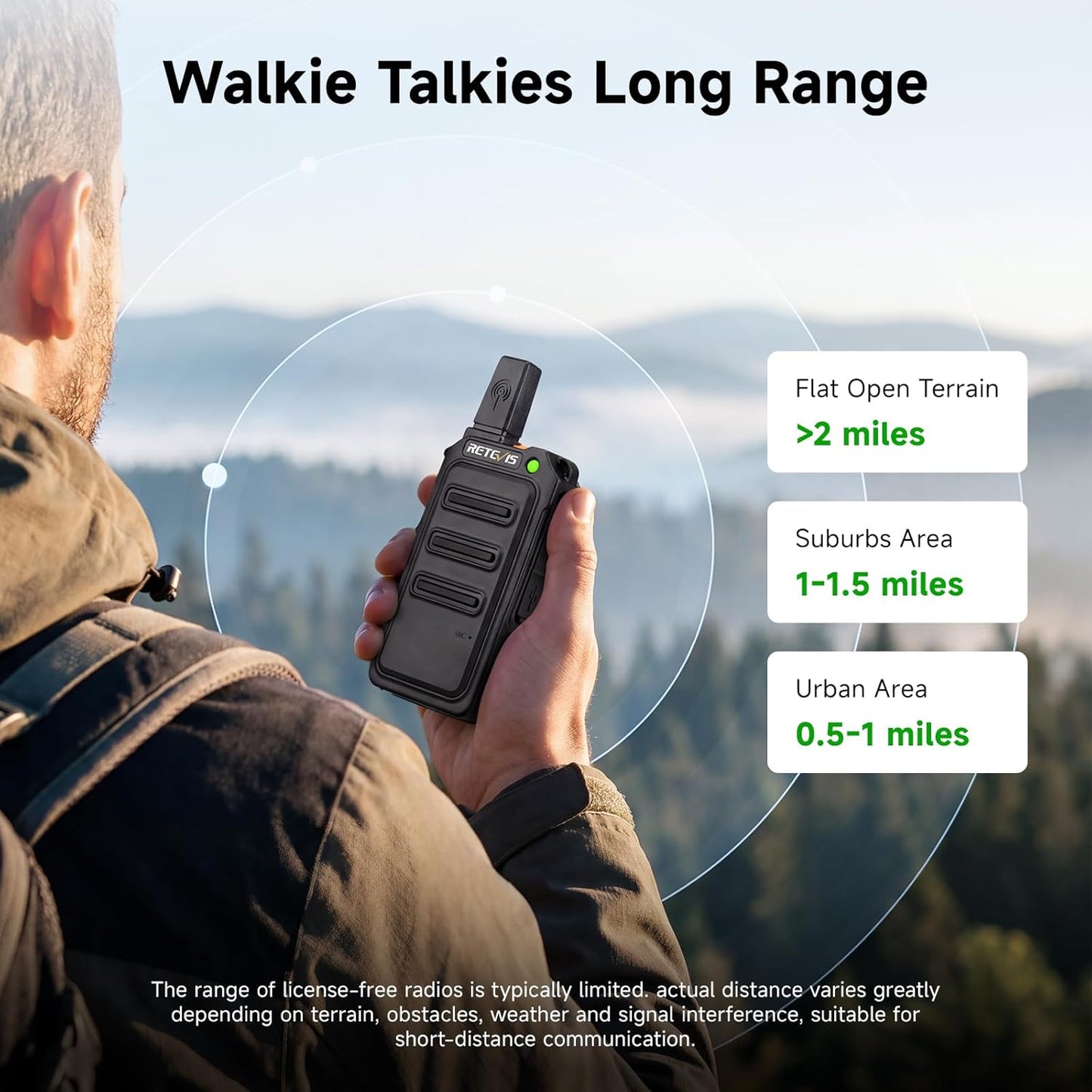Retevis RT19 Walkie Talkie - Long Range 2 Way Radio with Earpiece & Mic | Compact Mini Design for Outdoor Use (4 Pack)