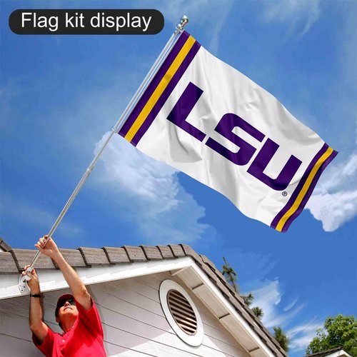 College Flags & Banners Co. LSU Tigers Jersey Stripes Flag and Pole Bracket Mount Bundle