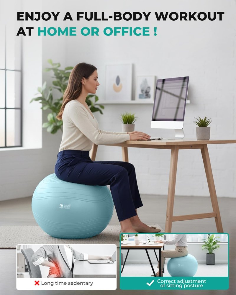 Yoga Ball - Extra Thick Anti-Burst Exercise Ball for Stability & Fitness | 4 Sizes Available with Pump