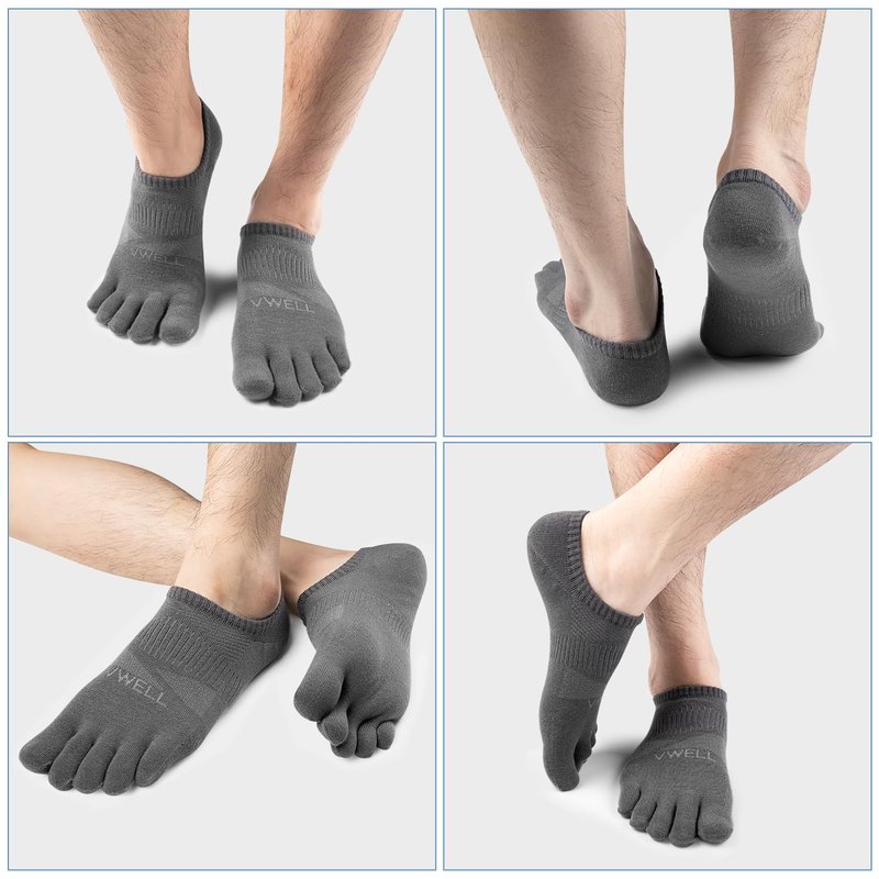 VWELL No Show Toe Socks for Men Women COOLMAX Five Finger Socks Athletic Running Ankle Low Cut 5 Toe Socks (3Pairs)
