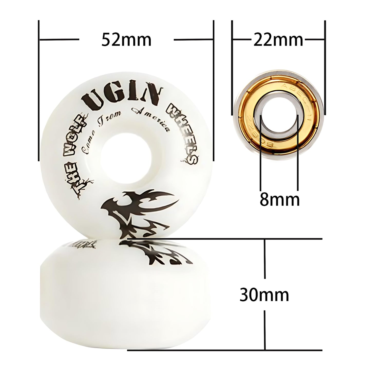 LONTOHCE Skateboard Wheels 52mm 95A with Tool Set, Skateboard Wheel Bearings,Skateboard Tools Washers, Freestyle Skateboard Wheel Tips Street Skateboard (White)