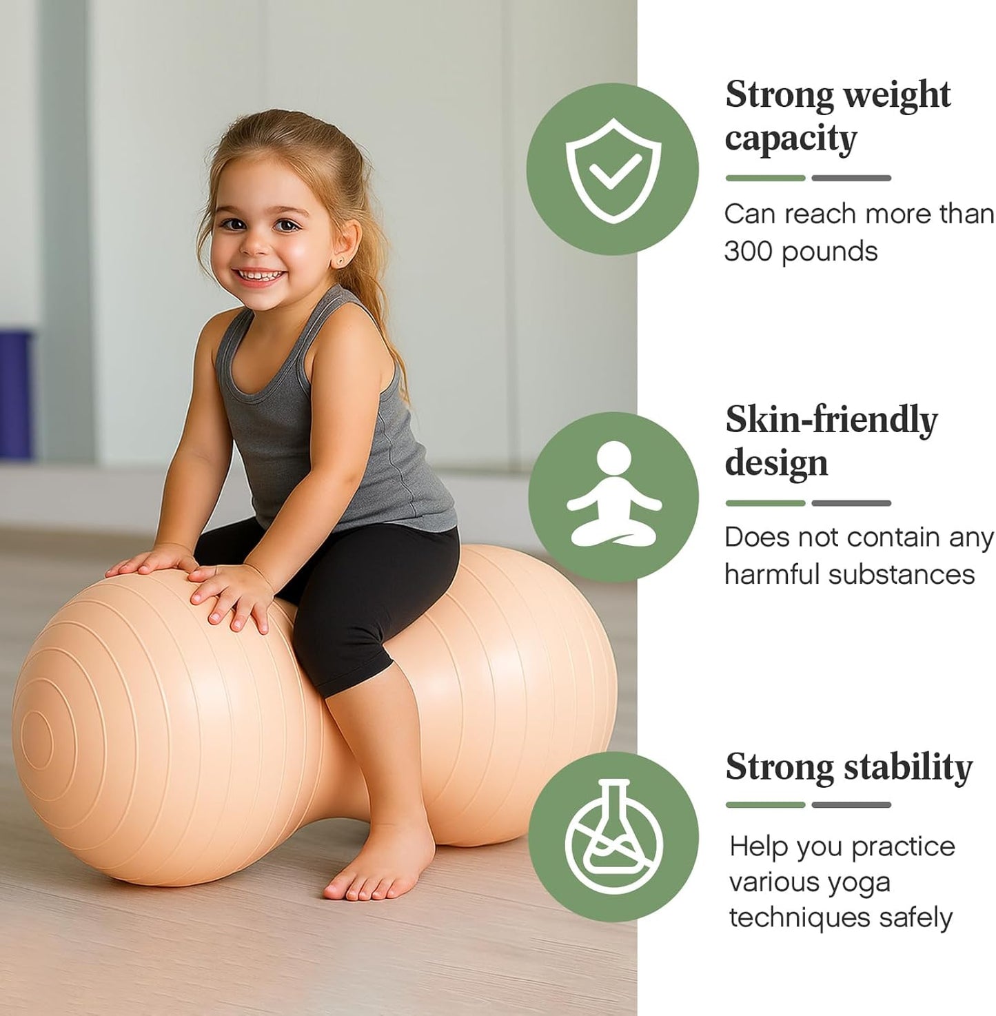 Peanut Ball for Kids Therapy - 3-Piece Anti-Burst Yoga Balance Exercise Set | Includes Pump & 3 Size Options