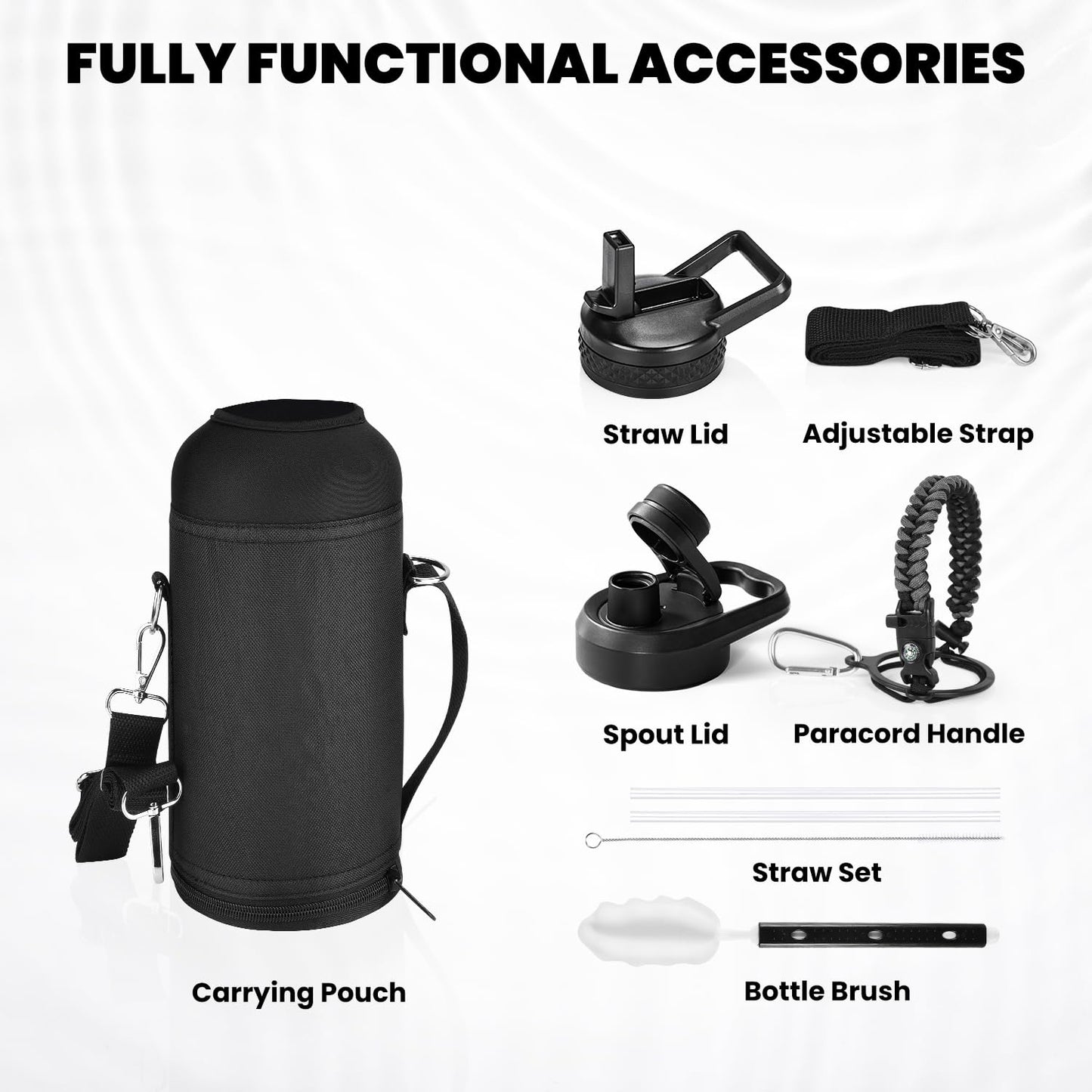 RAYMYLO Insulated Water Bottle 40 oz, Triple Wall Vacuum Stainless Steel (Cold for 48 Hrs), Leak Proof & Non-BPA, Modern Water Flask Jug with Paracord Handle & Straw Spout Lids, Dark Grey