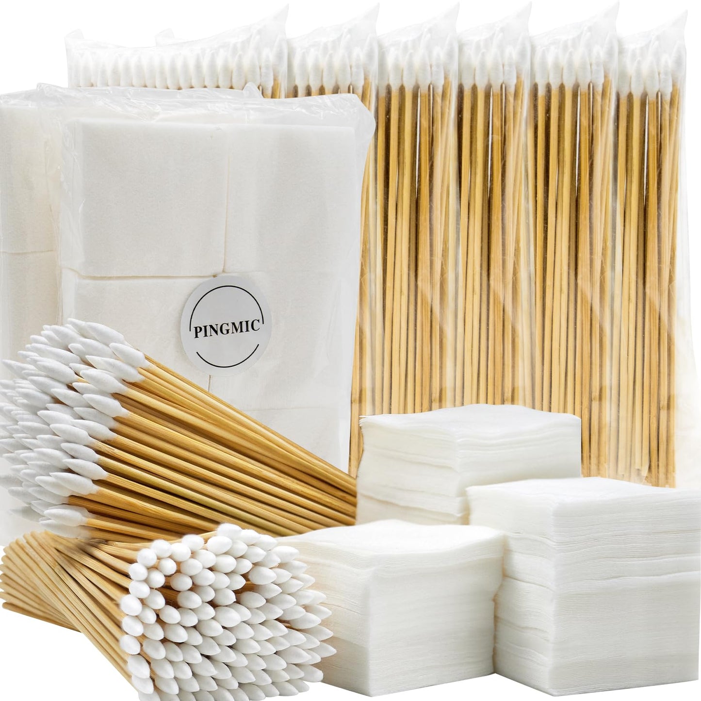 PINGMIC Gun Cleaning Supplies - Gun Cleaning Patches 600PCS and Gun Cleaning Swabs 600PCS, 6" Long Cotton Swabs, 2" x 2" Lint Free Gun Cleaning Cloth Fit Most Caliber Firearms