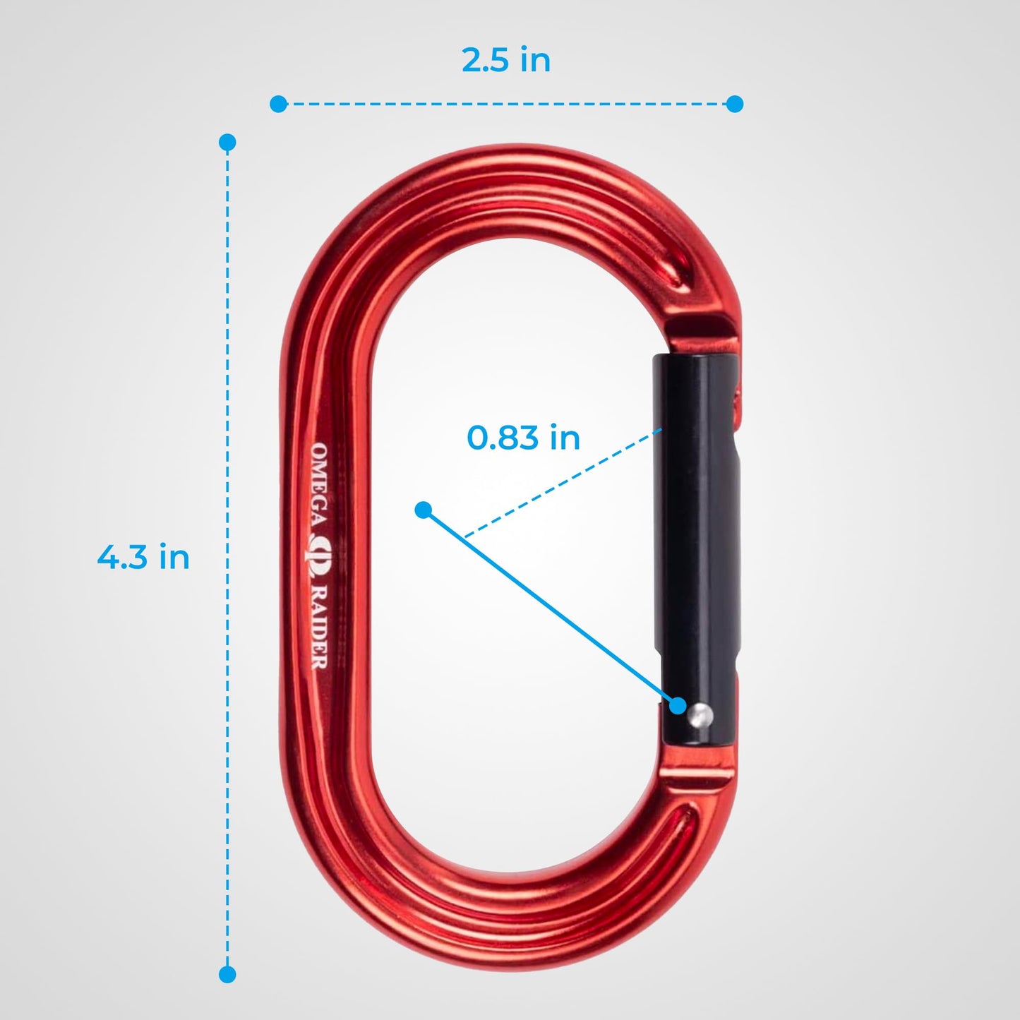 Omega Pacific Raider Aluminum Keylock Straight Gate Carabiner - Arborist, Outdoor, Adventurer, and Rescue Gear, Red