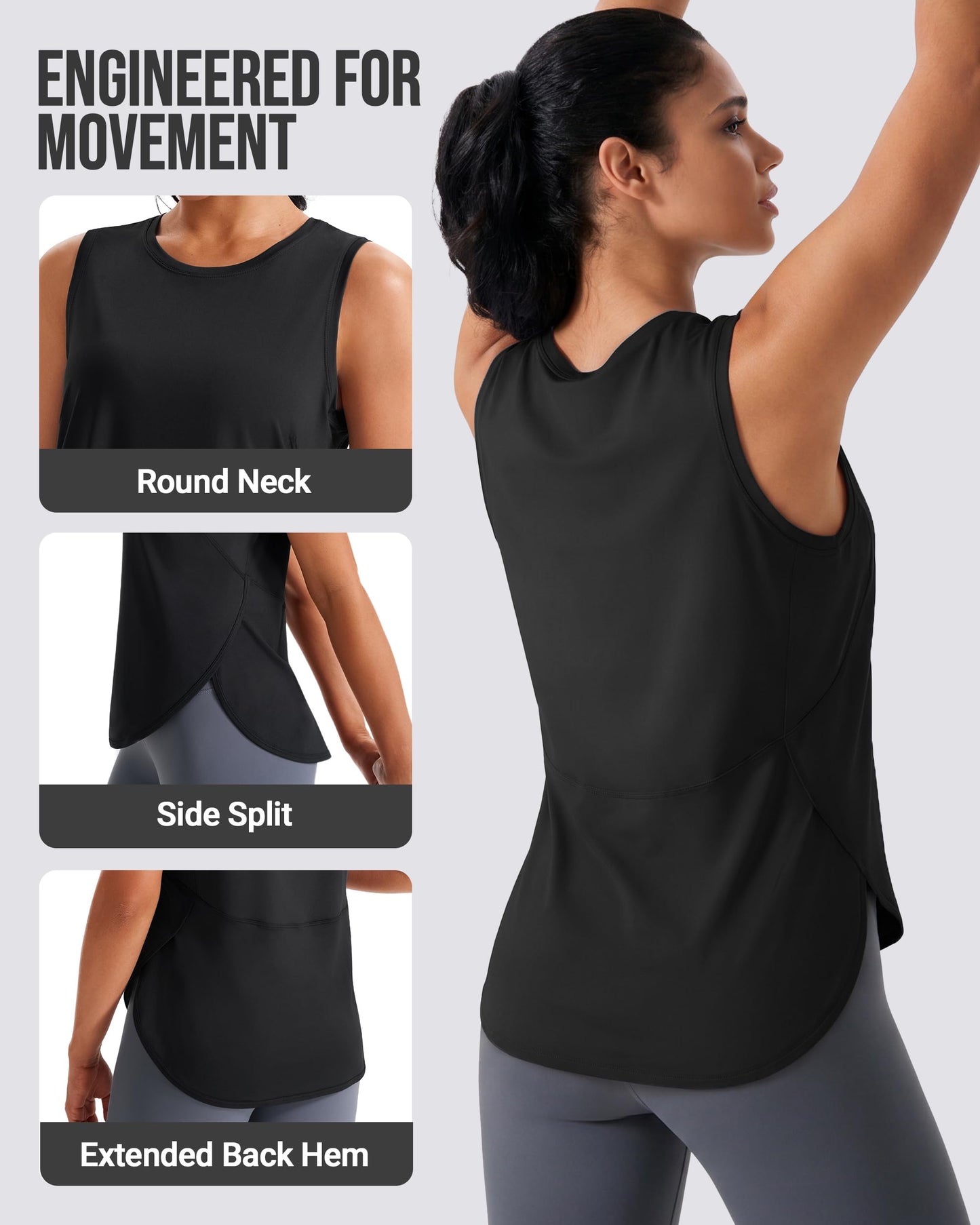 JOYSPELS Ice Silk Workout Tank Top Sleeveless Loose Fit Yoga Shirts UPF 50+ Black