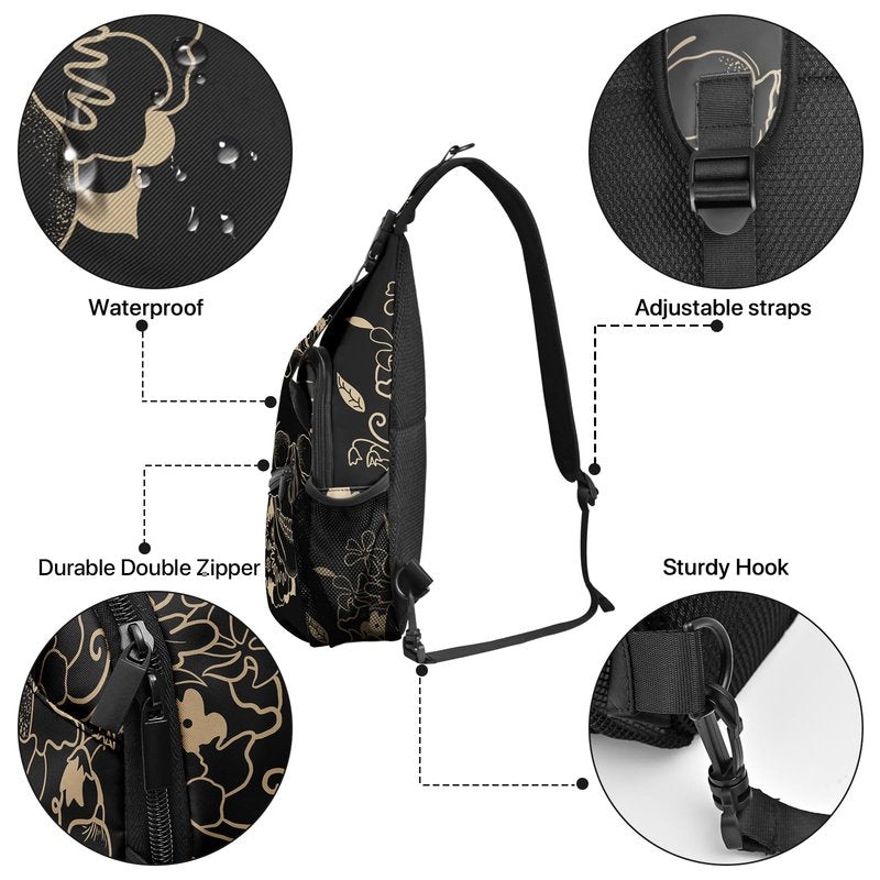 Yamegoun Skull Sling Bag Travel Sling Backpack Crossbody Bag Shoulder Pack Hiking chest Daypack for Women Men Waterproof Adjustable Lightweight Cycling Runners Climbing