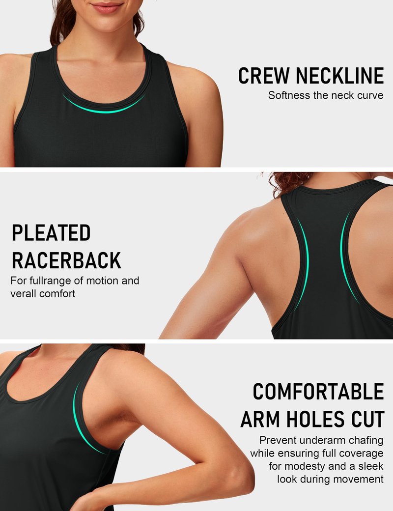 MAGCOMSEN Black Tops for Women Workout Racerback Sleeveless Tank Tops 2 Pack White Muscle Dry Fit for Sports Exercise M
