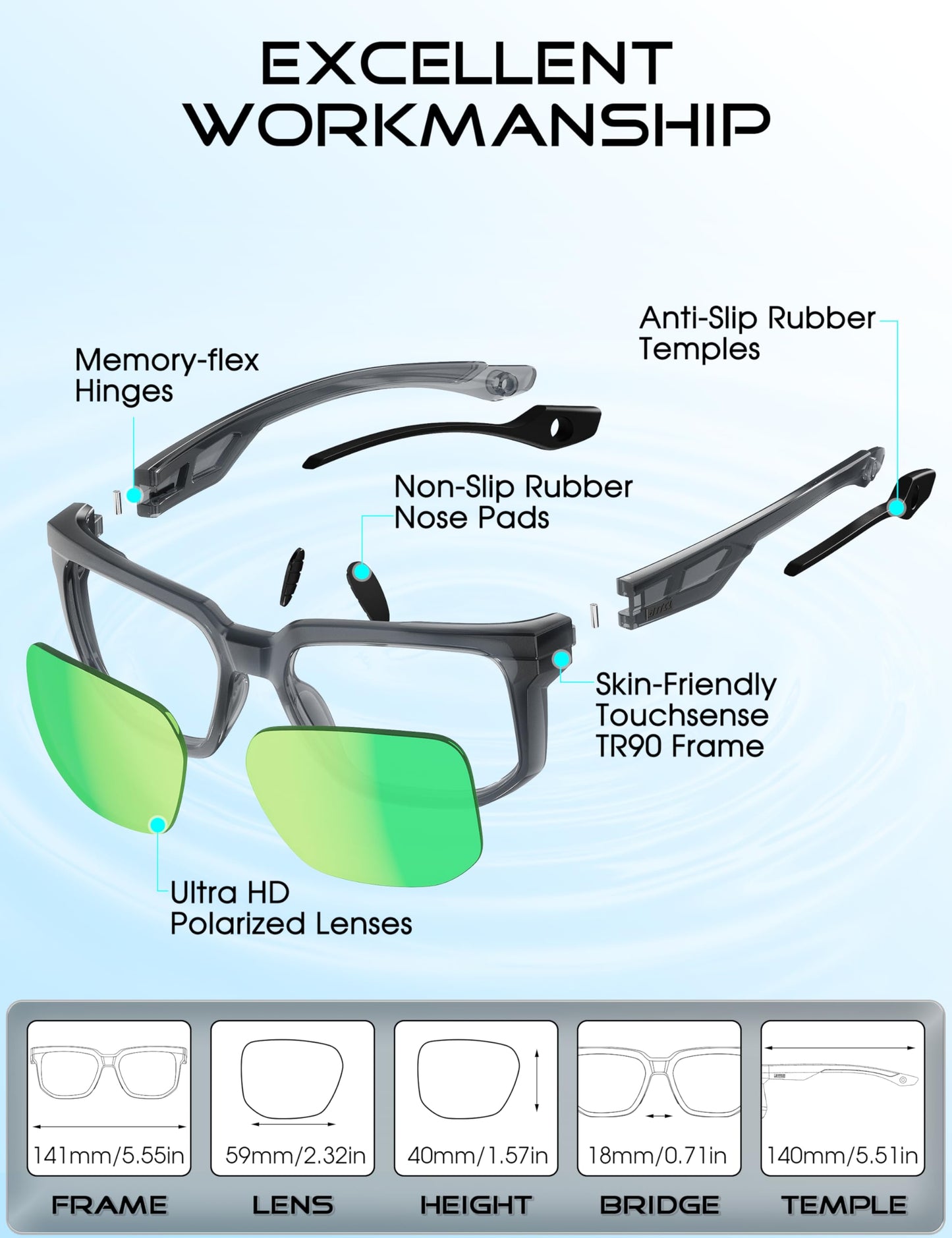 ATTCL Polarized Fishing Sunglasses Men: Unbreakable TR90 PC Lens Lightweight UV400 Protection Secure Fit for Driving Running Sports 2238B Touhui-Green-1