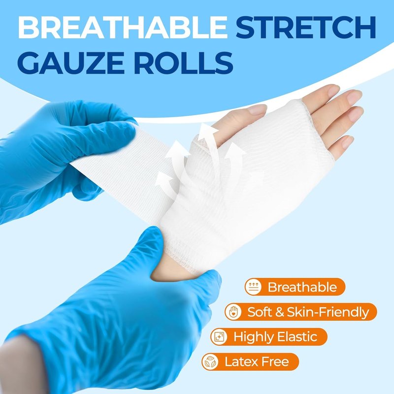 Sterile Gauze Rolls - 2" x 4.1 Yards, Latex-Free Stretch Bandage | Pack of 12 with Bonus Tape for Dressings & Splints