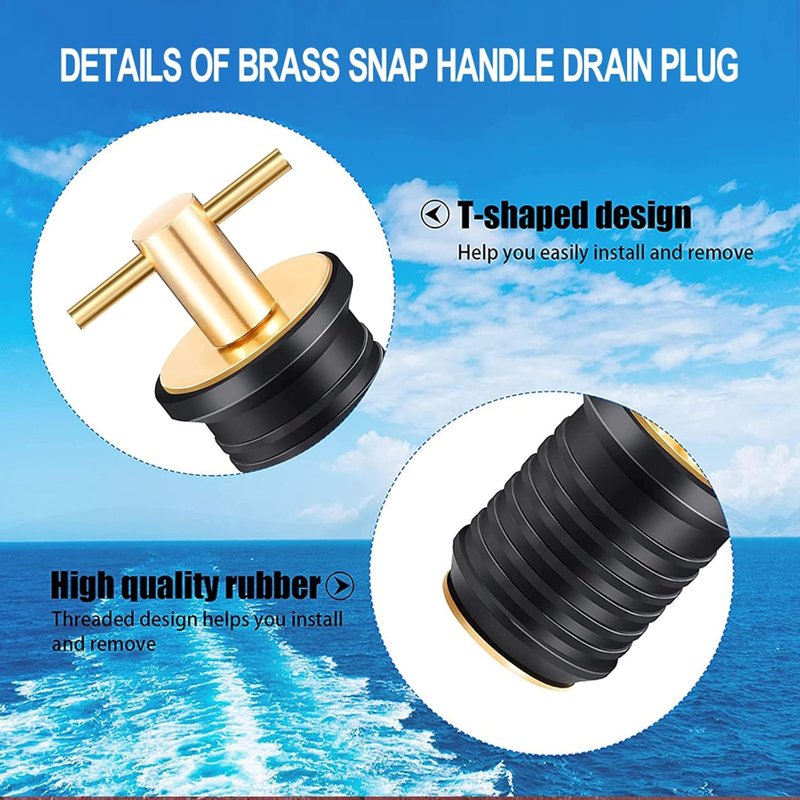 Drain Plug - T-Shape Twist-Turn Marine Boat Drain Plug | Brass Snap Handle, 3/4" to 1-1/4" Sizes