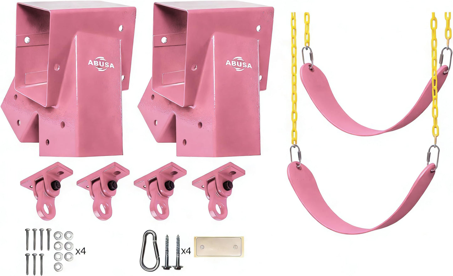 ABUSA Heavy Duty Children Set Hardware Replacement Kit Including 2 Pink Brackets 4 Hangers 2 Pink Seats for Outdoor Playground Equipment Parts Hardware Included (P007)