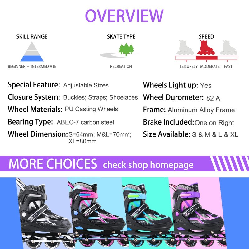 Sowume Adjustable Blades for Roller Girls Boys and Kids, Roller Skates for Blades Adult Women and Men, Female and Male, Inline Skates with All Light Up Wheels, Patines para Mujer and adultos Hombre