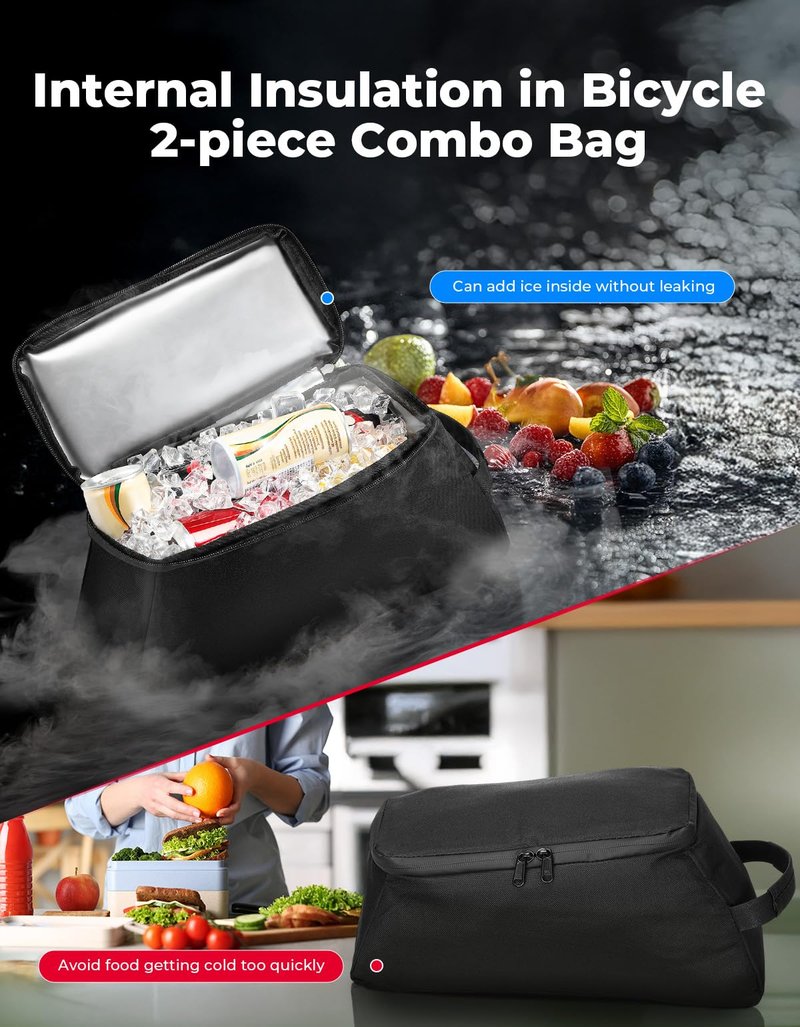 KEMIMOTO 8L Bike Bag with 6L Removable Cooler Bag, Bike Rear Rack Bag PVC Water Resistant Insulated Bag, Bicycle Trunk Pannier with Shoulder for Cycling Ebike Back Seat Storage