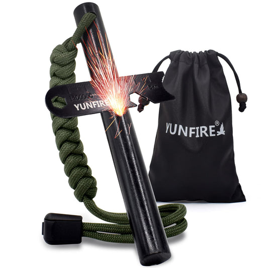 YUNFIRE Fire Starter-5" x 1/2" Thick Ferro Rod with Multi-Tool Striker & Type 550 Paracord, 25,000+ Strikes, Flint Fire Steel