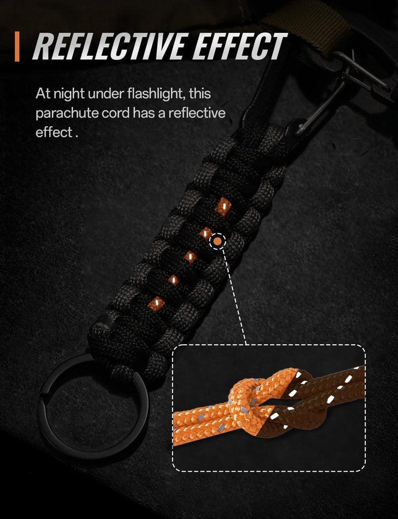 Tactical Paracord Badge Lanyard - Heavy-Duty Keychain with Reflective Strip | Handmade Rope Necklace for ID/Keys