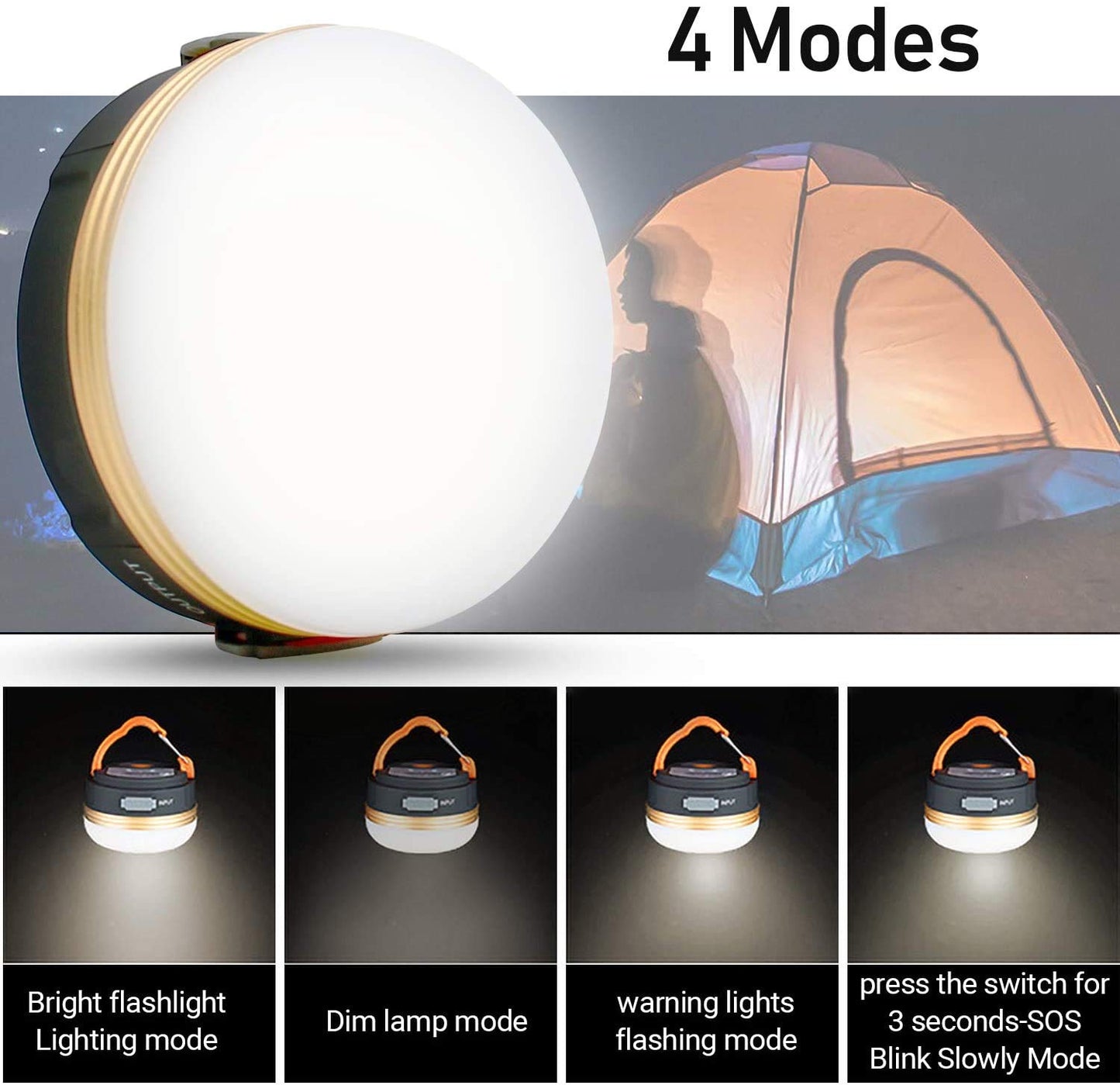 Censinda LED Camping Lantern, Rechargeable Portable Tent Light, 300LM,3 Light Modes,1800mAh Power Bank, Magnet Base,Electric Lantern Flashlight for Camping/Hiking/Fishing/Hurricane/Emergency(2 Packs)