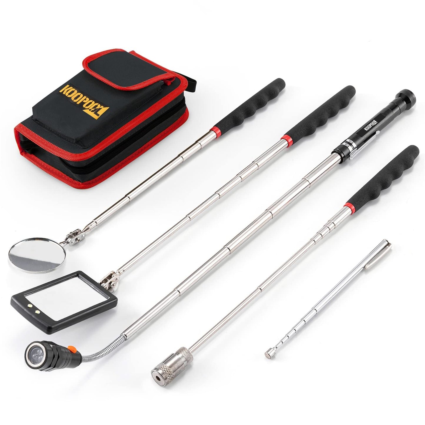 Telescoping Magnetic Pickup Tool Set, Inspection Mirror Telescoping, LED Flashlight, Cool Gadgets for Men, Stocking Stuffers, Gifts for Dad, Husband, Kids, Boyfriend, Magnet Stick(Red)