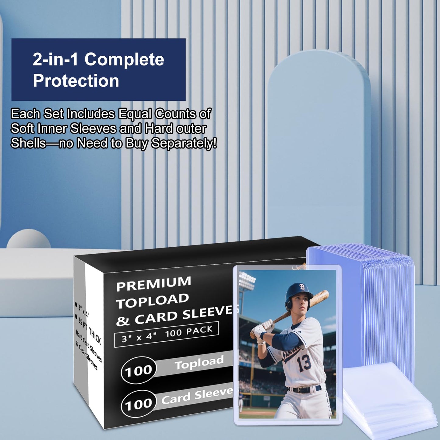 200 Premium Card Sleeves Top Loaders for Trading Cards,35pt Archival Quality Hard Plastic Protectors for TCG OCG Sports Cards Baseball Football Basketball,100 Rigid Toploaders with 100 Penny Sleeves