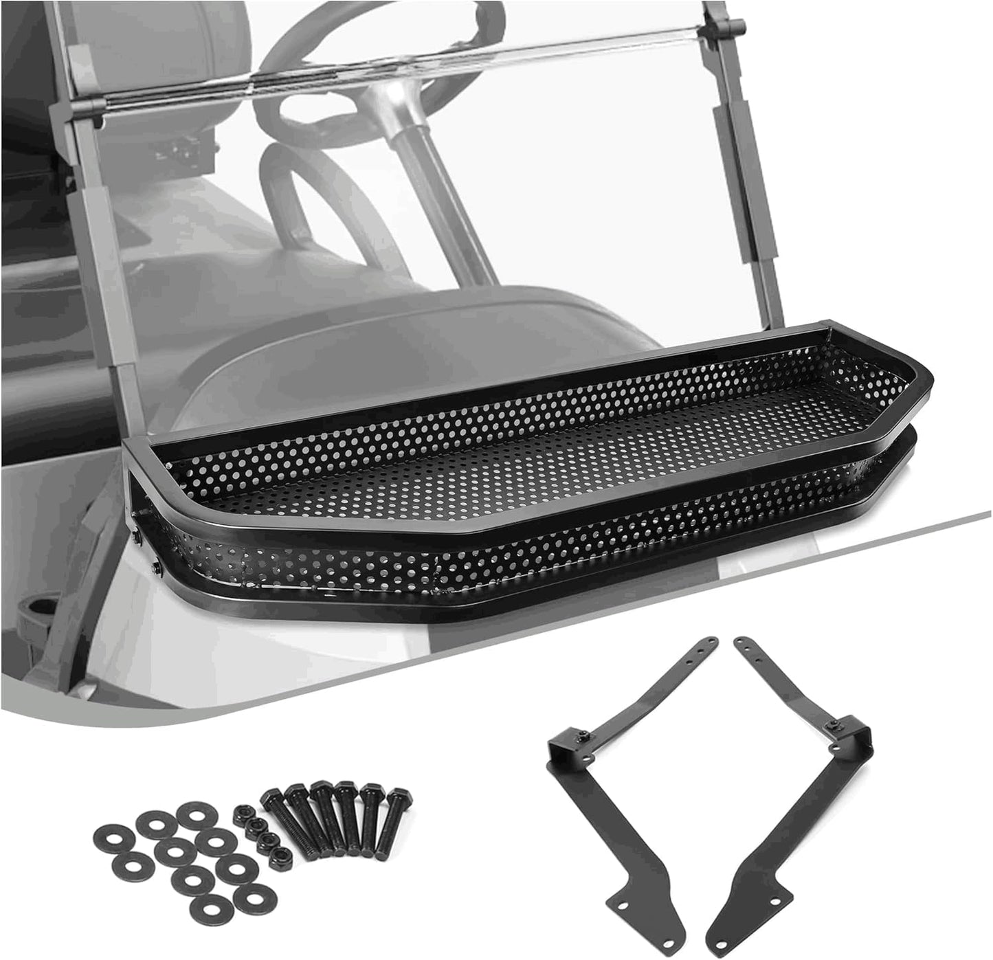 10L0L Golf Cart Club Car Precedent Front Cargo Basket Clay Outer Utility with Mounting Brakets for Gas & Electric Golf Carts, Heavy-Duty Steel Drop Mesh Storage Rack