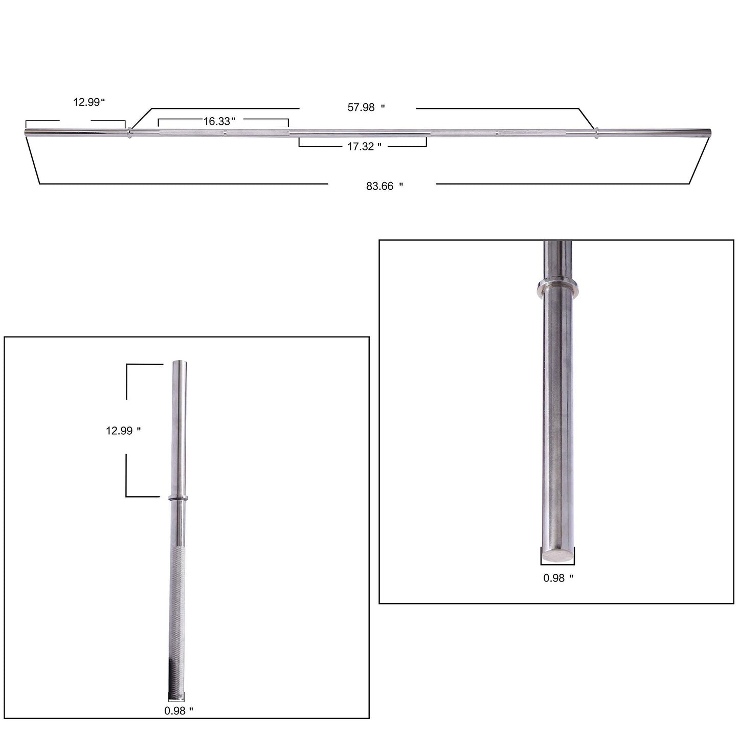 Signature Fitness Olympic Barbell Standard Weightlifting Barbell, 1IN7FT